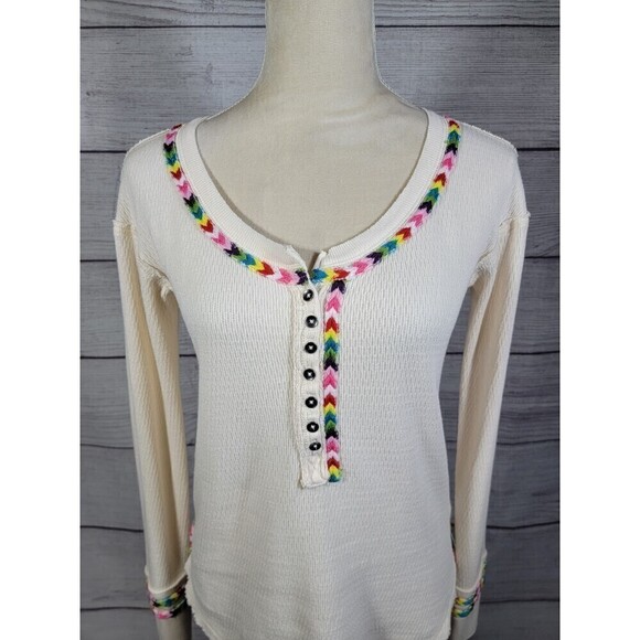 WE The Free Free People Rainbow Thermal Tee In Ivory Size X-Small - Picture 8 of 11